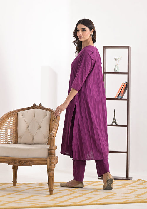 ARAVALII Purple Cotton Dobby Co-Ord Set