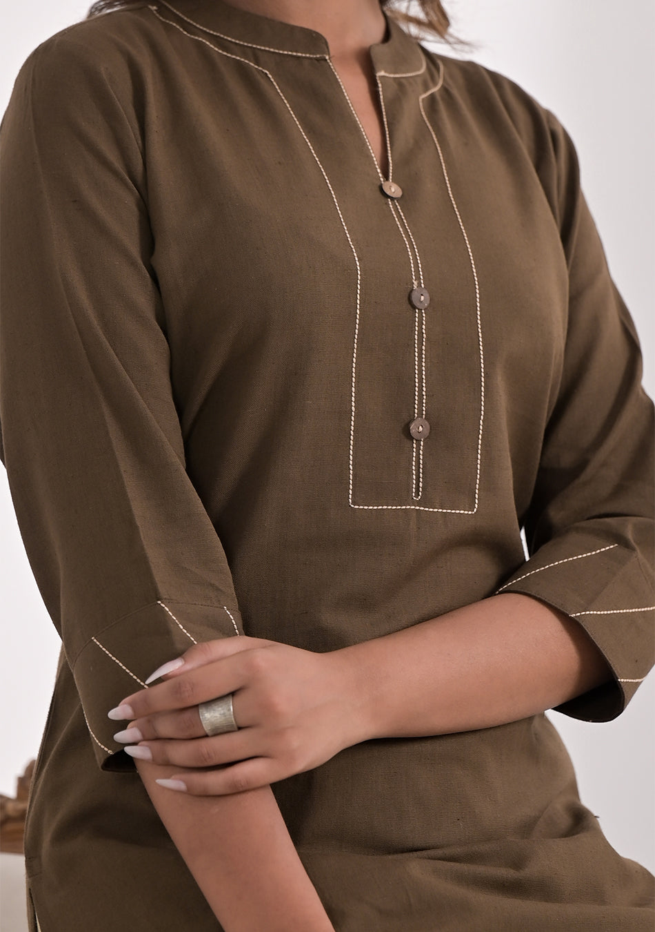 Ammanya Mocha Solid Cotton Kurta