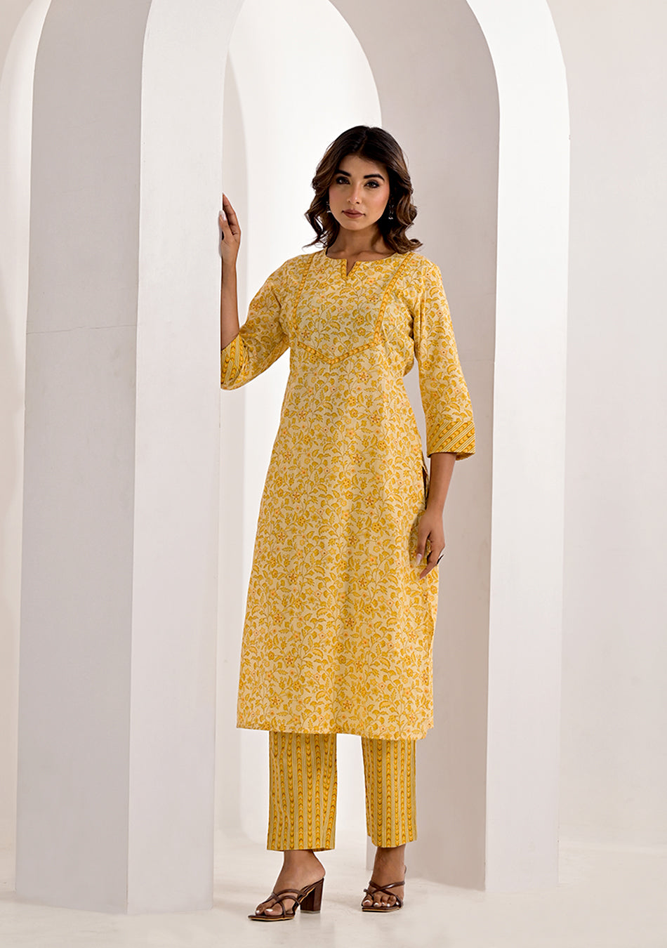Lemon  Floral Printed Kurta Pant Set