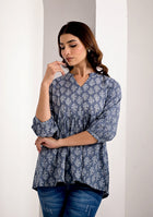 STEEL GREY PRINTED PEPLUM TOP