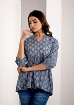 STEEL GREY PRINTED PEPLUM TOP