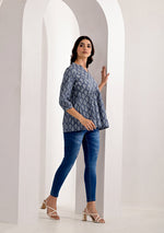 STEEL GREY PRINTED PEPLUM TOP