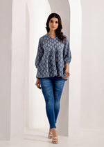 STEEL GREY PRINTED PEPLUM TOP