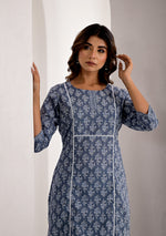 Steel Grey Printed Cotton Kurta with Trouser