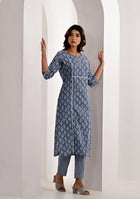 Steel Grey Printed Cotton Kurta with Trouser