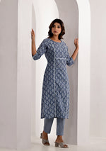 Steel Grey Printed Cotton Kurta with Trouser