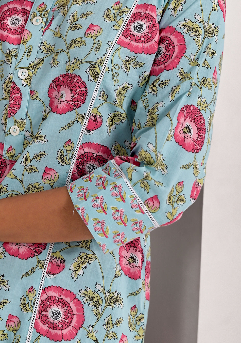 Baby Blue Bloom Kurta Pant Set