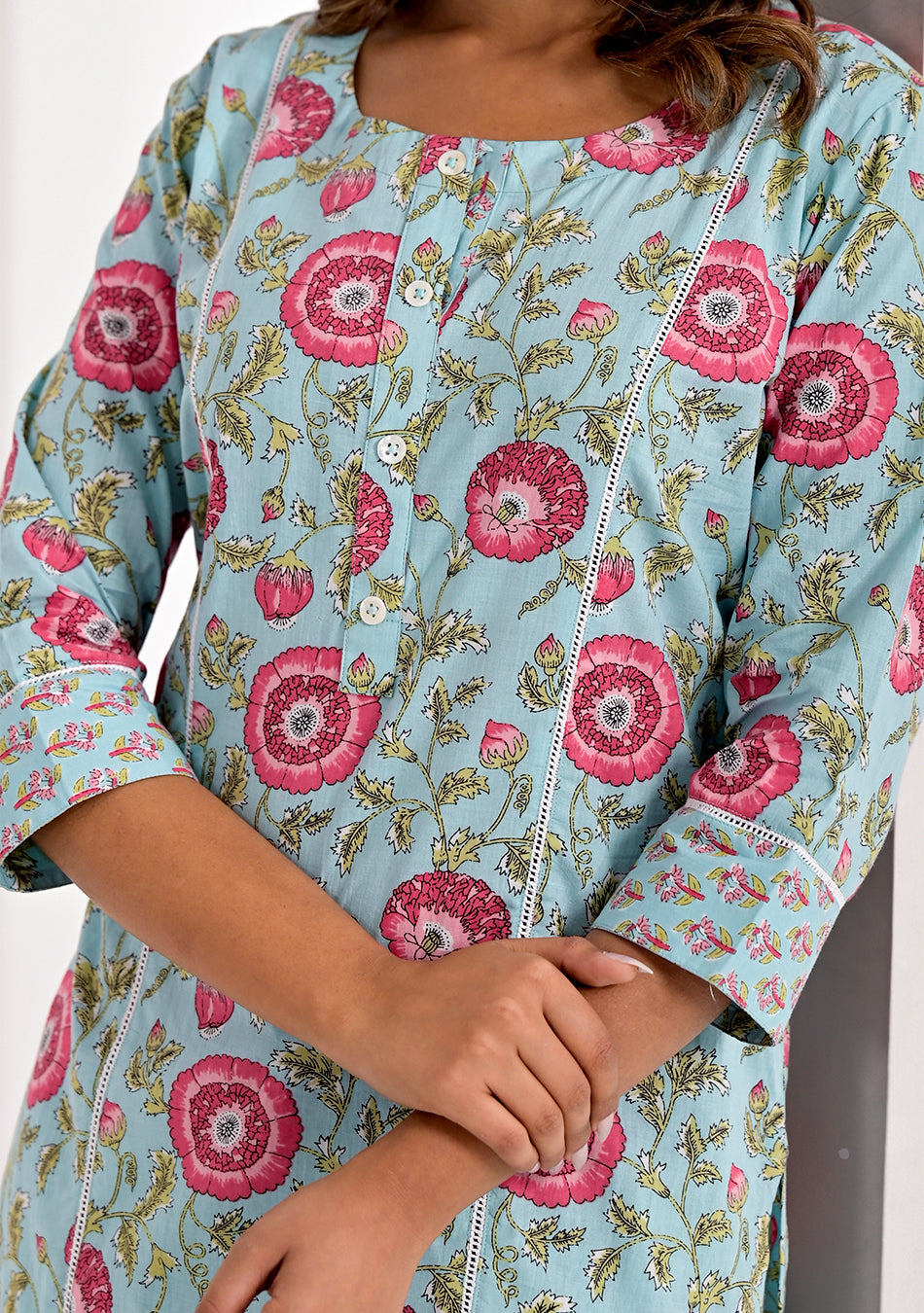 Baby Blue Bloom Kurta Pant Set