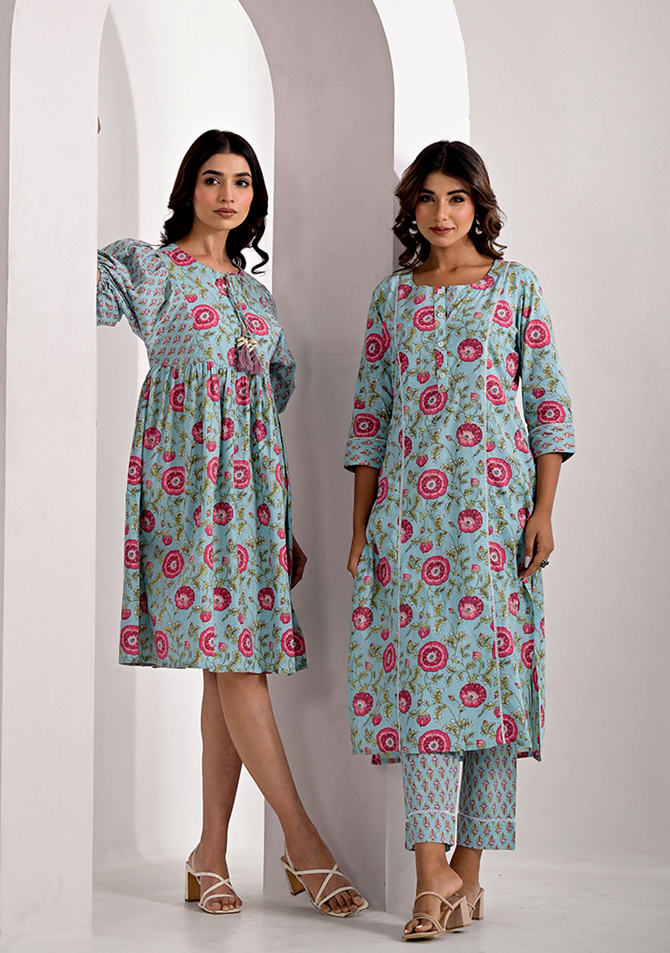 Baby Blue Bloom Kurta Pant Set