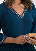 Ammanya Peacock Blue Gathered Long Kurta Pant Set