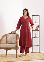 Brick Red Solid Angrakha Kurta Pant Set