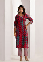 Crimson Printed Floral Kurta Pant Set