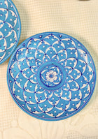 White Flowers Design Handmade Blue Pottery Decorative Platter