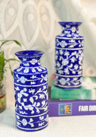 Blue Pottery White Floral Can Vase