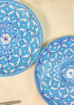 White Flowers Design Handmade Blue Pottery Decorative Platter