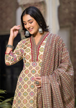 Patterned Beige and Maroon Suit With Dupatta