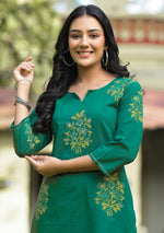 Green Hand Block And Hand Embroidery Co-ord Set