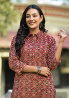 Maroon Printed Shirt Style Co-ord Set