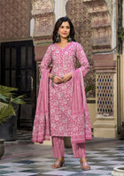 Pink Floral Printed Suit Pant with Dupatta