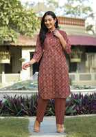 Maroon Printed Shirt Style Co-ord Set
