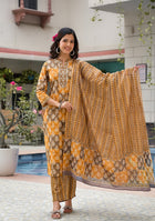 Brown and Mustard Suit Set with Dupatta