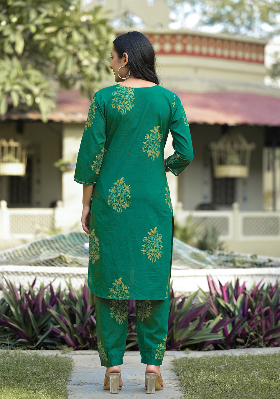 Green Hand Block And Hand Embroidery Co-ord Set