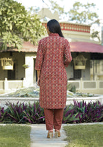 Maroon Printed Shirt Style Co-ord Set