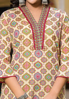 Patterned Beige and Maroon Suit With Dupatta