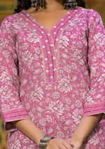 Pink Floral Printed Suit Pant with Dupatta