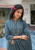 Royal Blue Printed Suit With Dupatta