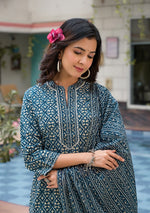 Royal Blue Printed Suit With Dupatta
