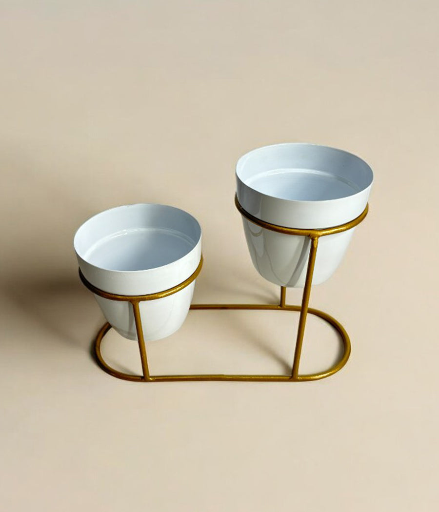 Twin Ivory Pots with Golden Stand