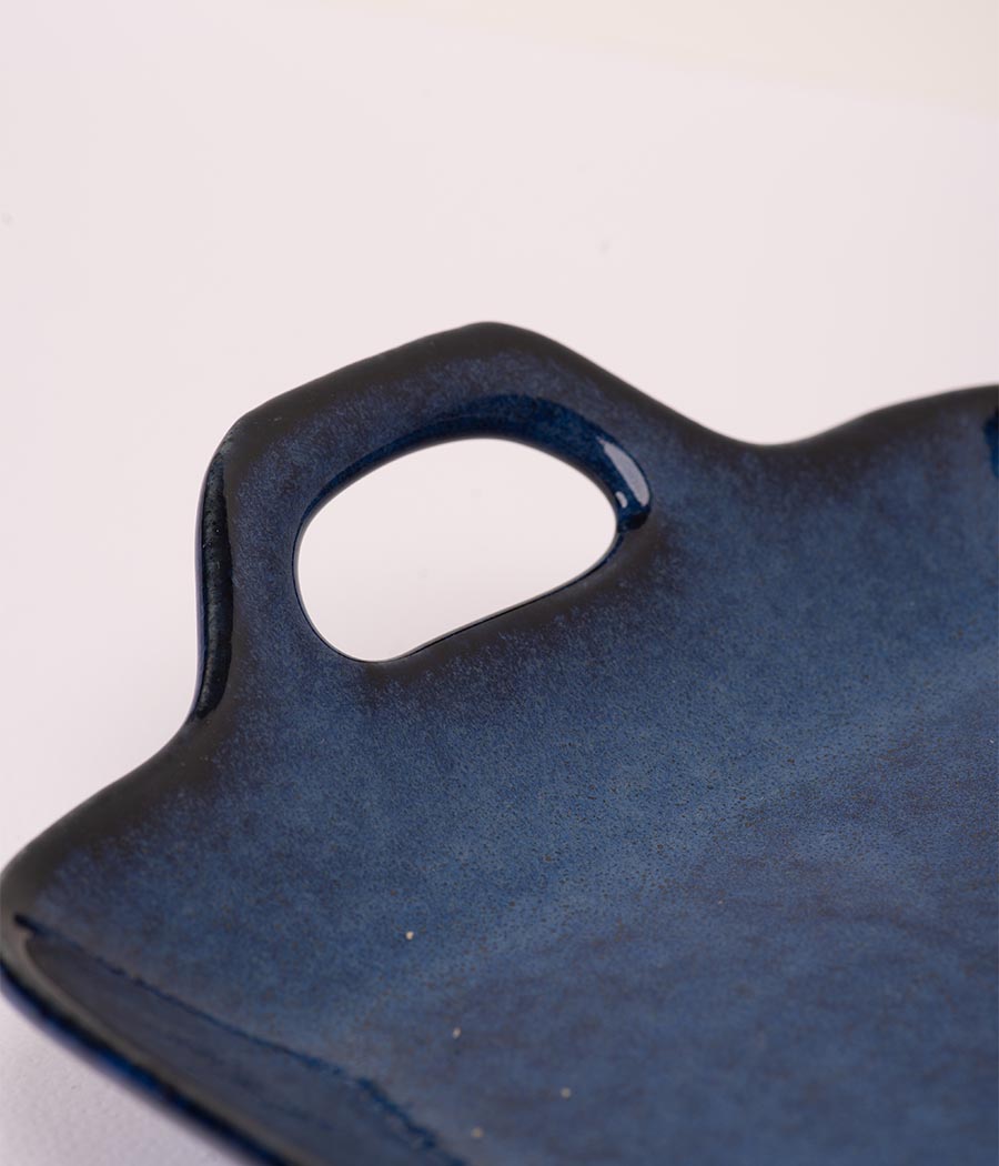 Cobalt Tray Ceramic Platter with 2 Prussian Portion Bowls