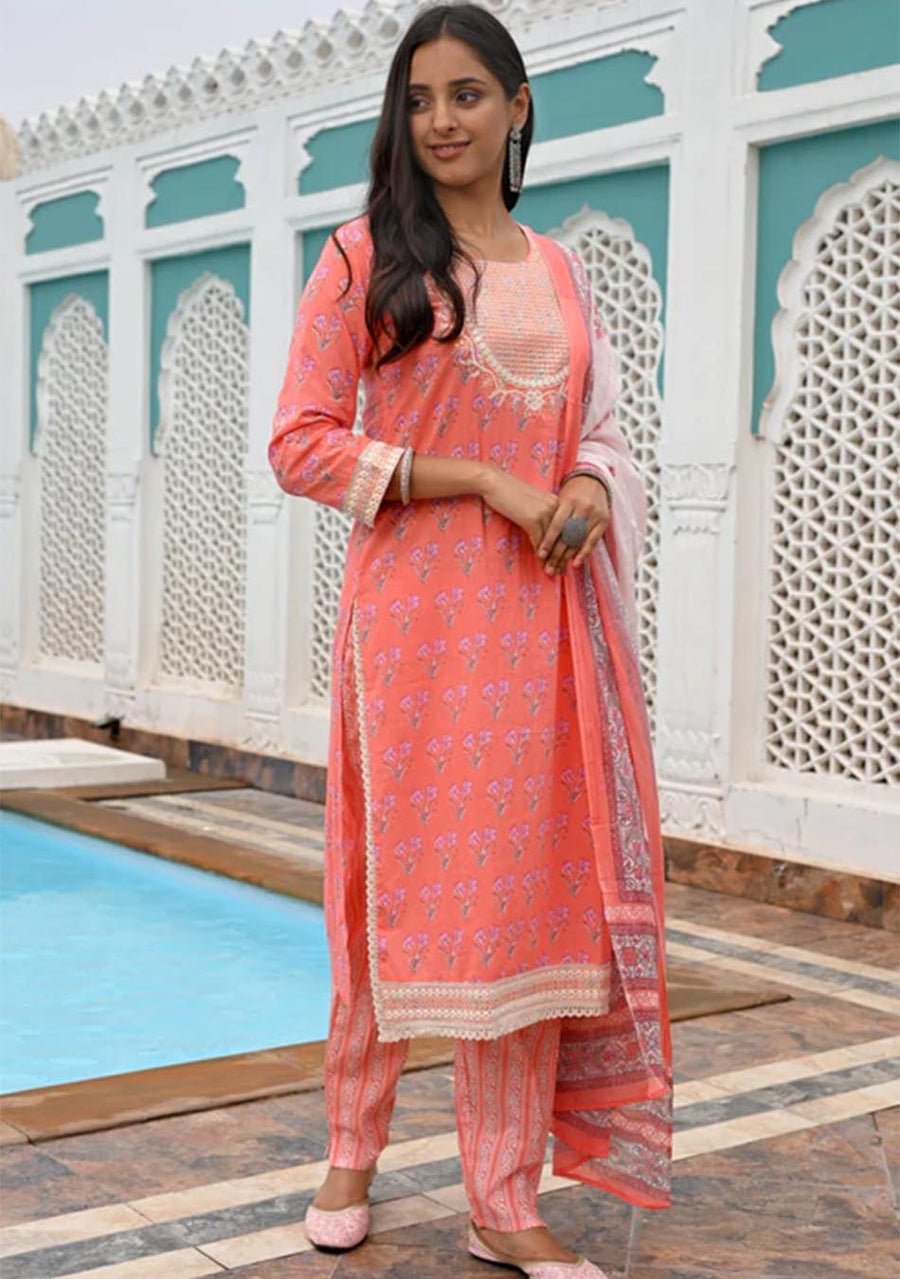 Coral Floral Suit Set