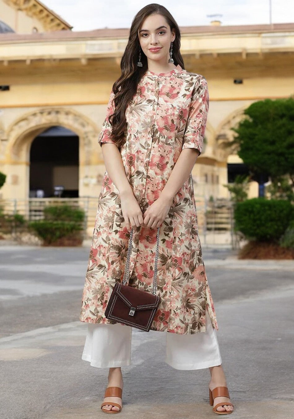 Ammanya Cream Floral Print A-line cotton Kurta