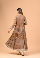 Brown Anarkali with Khadi Print and Dupatta