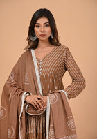 Brown Anarkali with Khadi Print and Dupatta