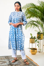 Blue Floral Motif Hand Block Kurta & Pant Set
