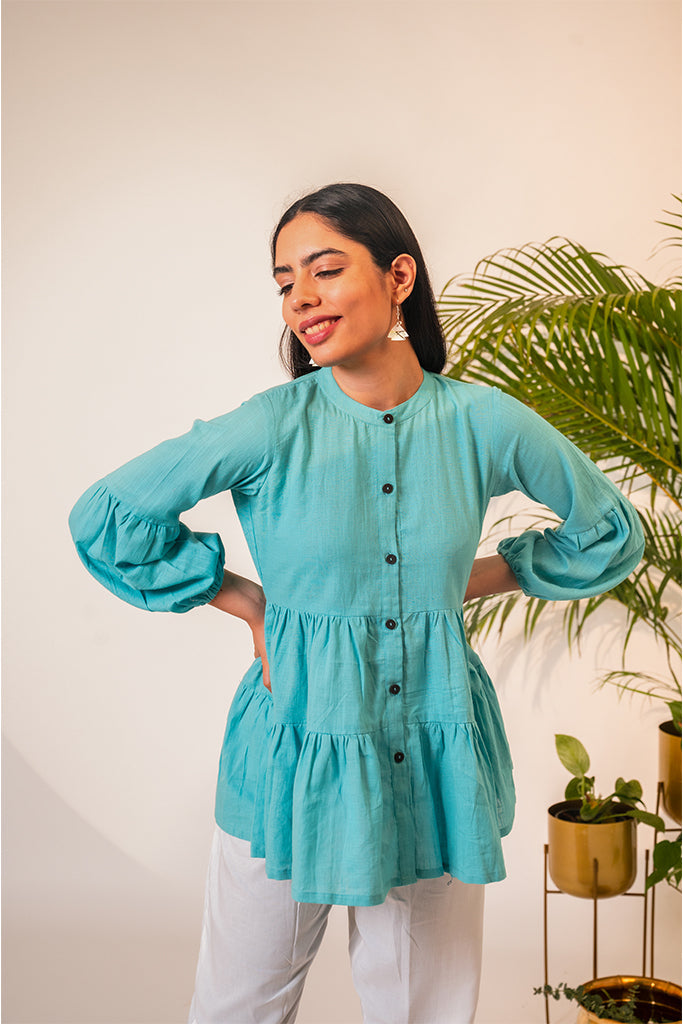 Bright Blue Balloon Cuffs Top