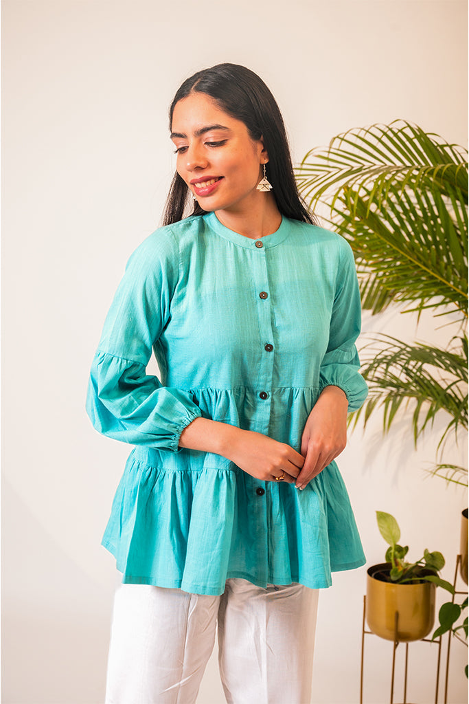 Bright Blue Balloon Cuffs Top