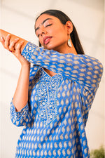 Blue Kurta with Leaf Patterns