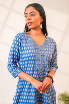 Blue Kurta with Leaf Patterns