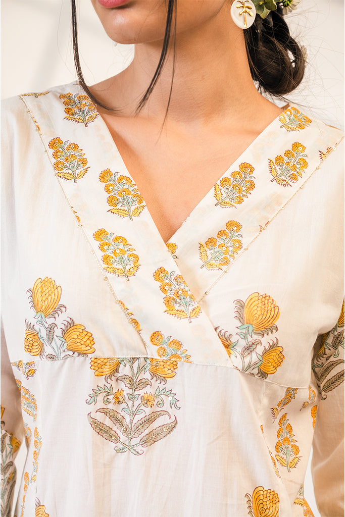 Breezy White & Yellow Flow Kurta & Pant Set