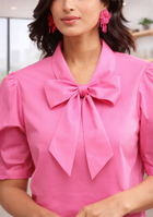 Pink Bow Poplin Top