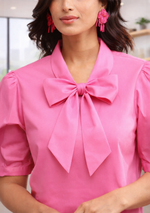 Pink Bow Poplin Top