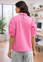 Pink Bow Poplin Top