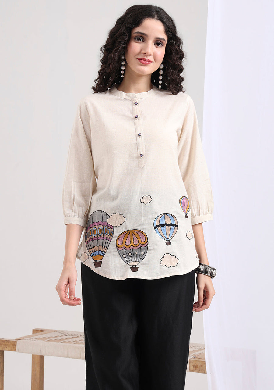 Creamy Dreamscape Embroidered Tunic
