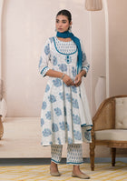 Blue Blossom Cotton Anarkali Suit