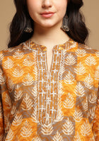 Brown and Mustard Suit Set with Dupatta