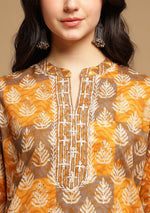Brown and Mustard Suit Set with Dupatta